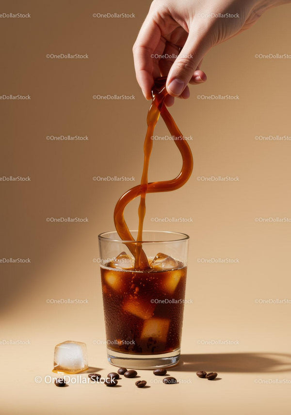 Refreshing iced coffee with creative straw in hand