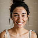 Young Woman with Acne Scars Smiling Portrait