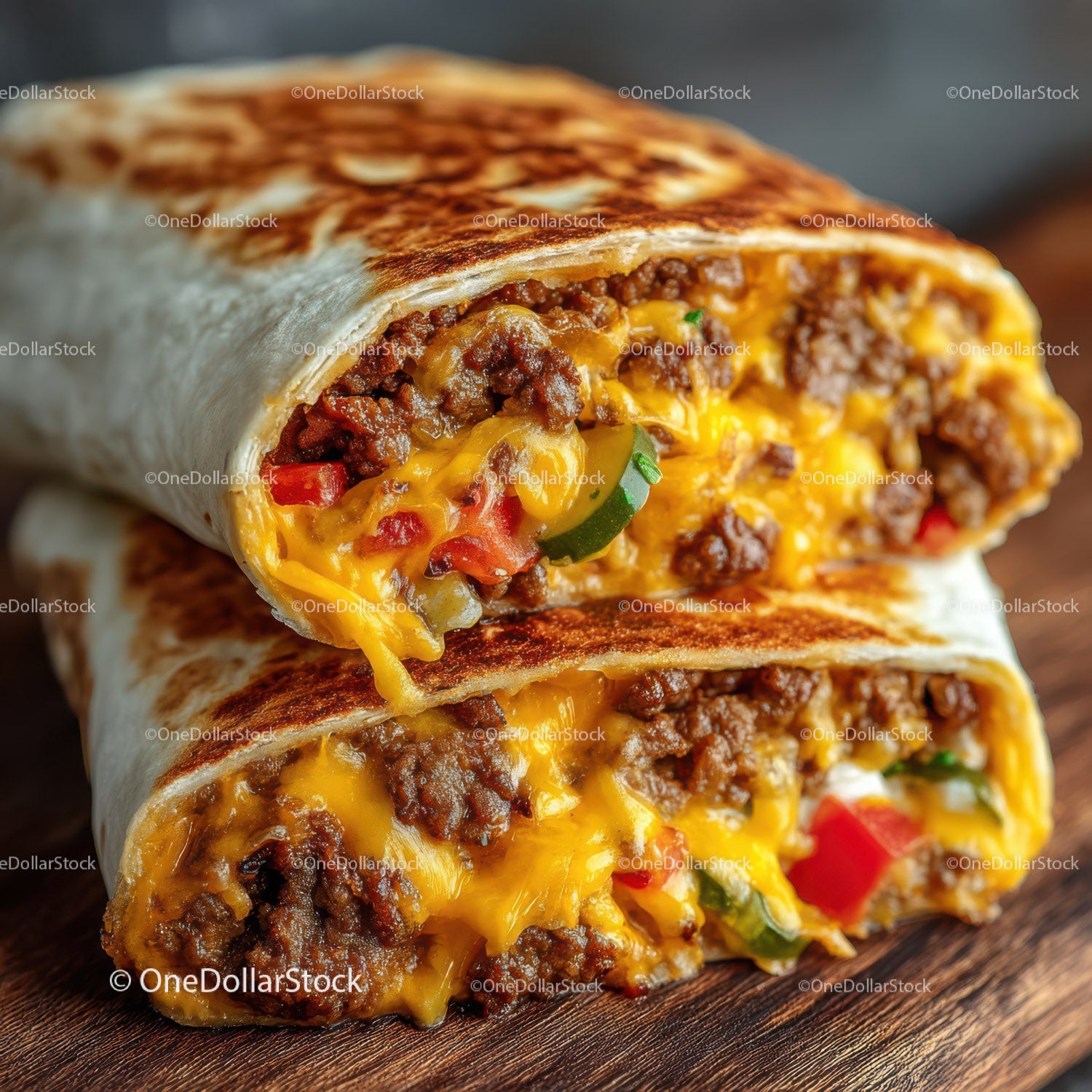 Hearty Beef Burritos with Melted Cheese and Fresh Vegetables