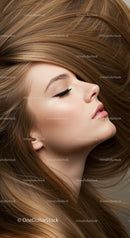 Side Profile of Woman with Flowing Light Brown Hair
