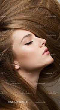 Side Profile of Woman with Flowing Light Brown Hair