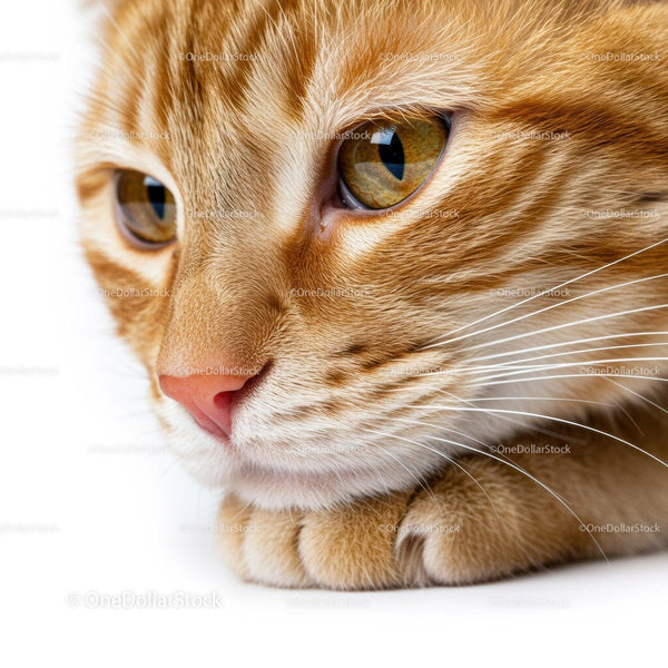 Close up of thoughtful orange tabby cat resting