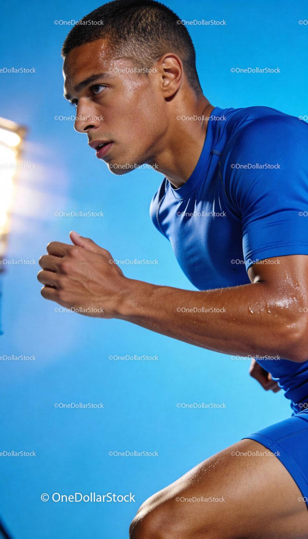 Focused young athlete sprinting with intensity and sweat