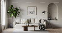 Minimalist cozy living room with neutral tones and natural light