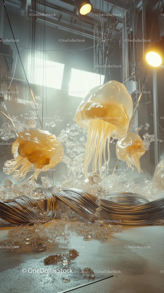 Elegant Jellyfish Display in Modern Marine Exhibition Scene