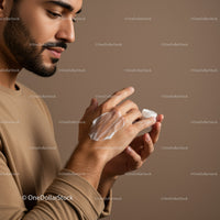 Man Applying Cream for Skincare Routine in Minimalist Setting