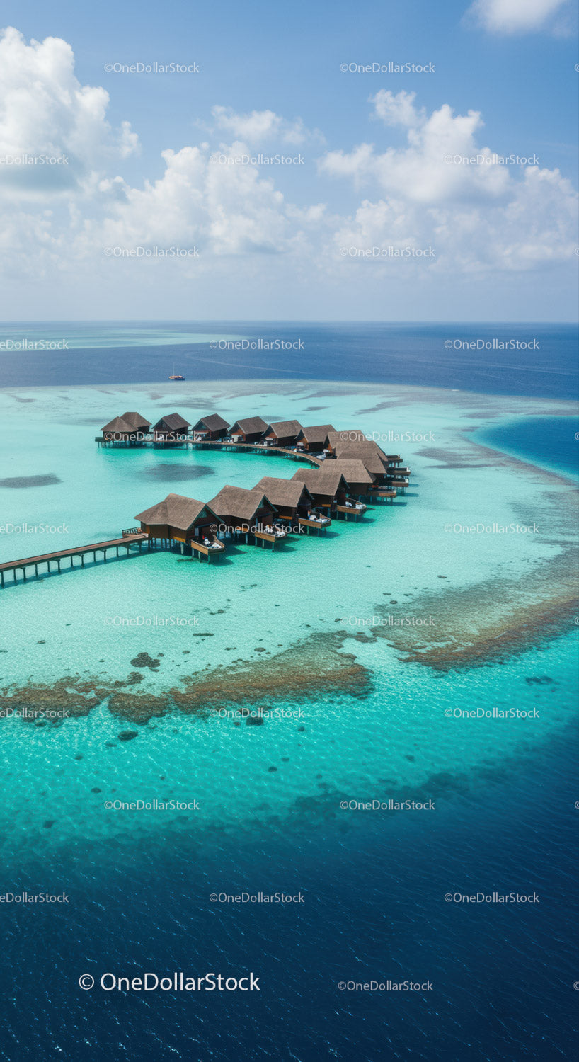 Overwater Bungalows and Turquoise Lagoon in Tropical Paradise