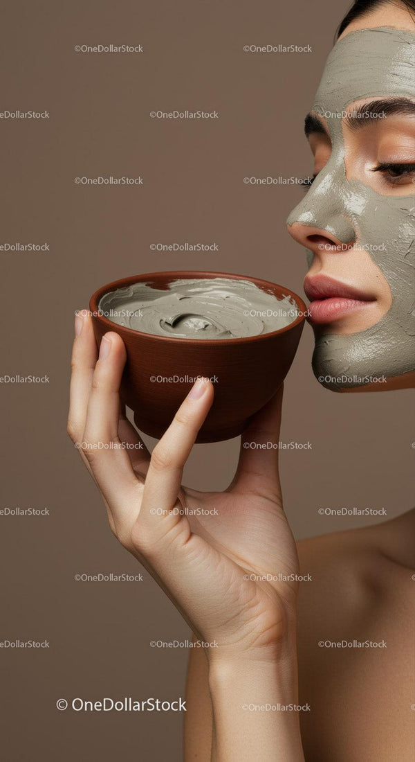 Woman with Green Clay Facial Mask Applying Skincare for Rejuvenation