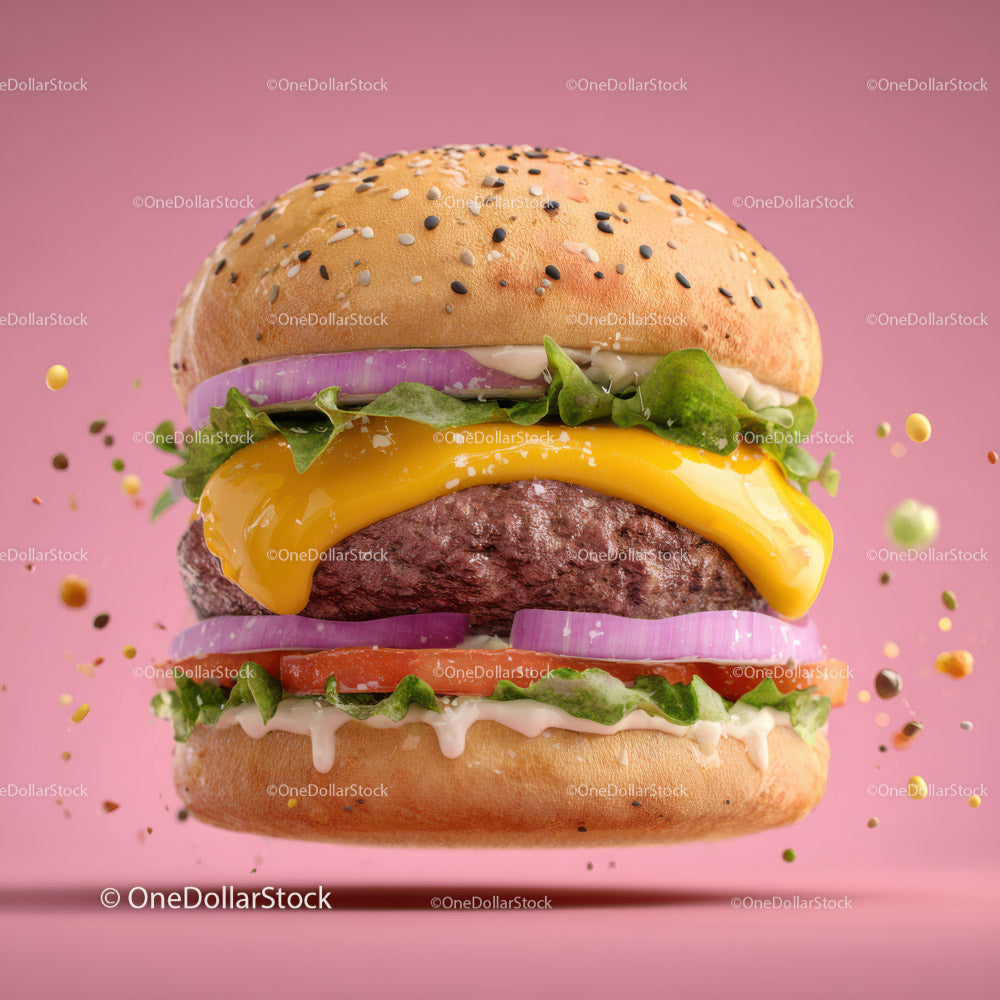 Juicy Gourmet Cheeseburger with Lettuce Tomato Onions and Melted Cheese
