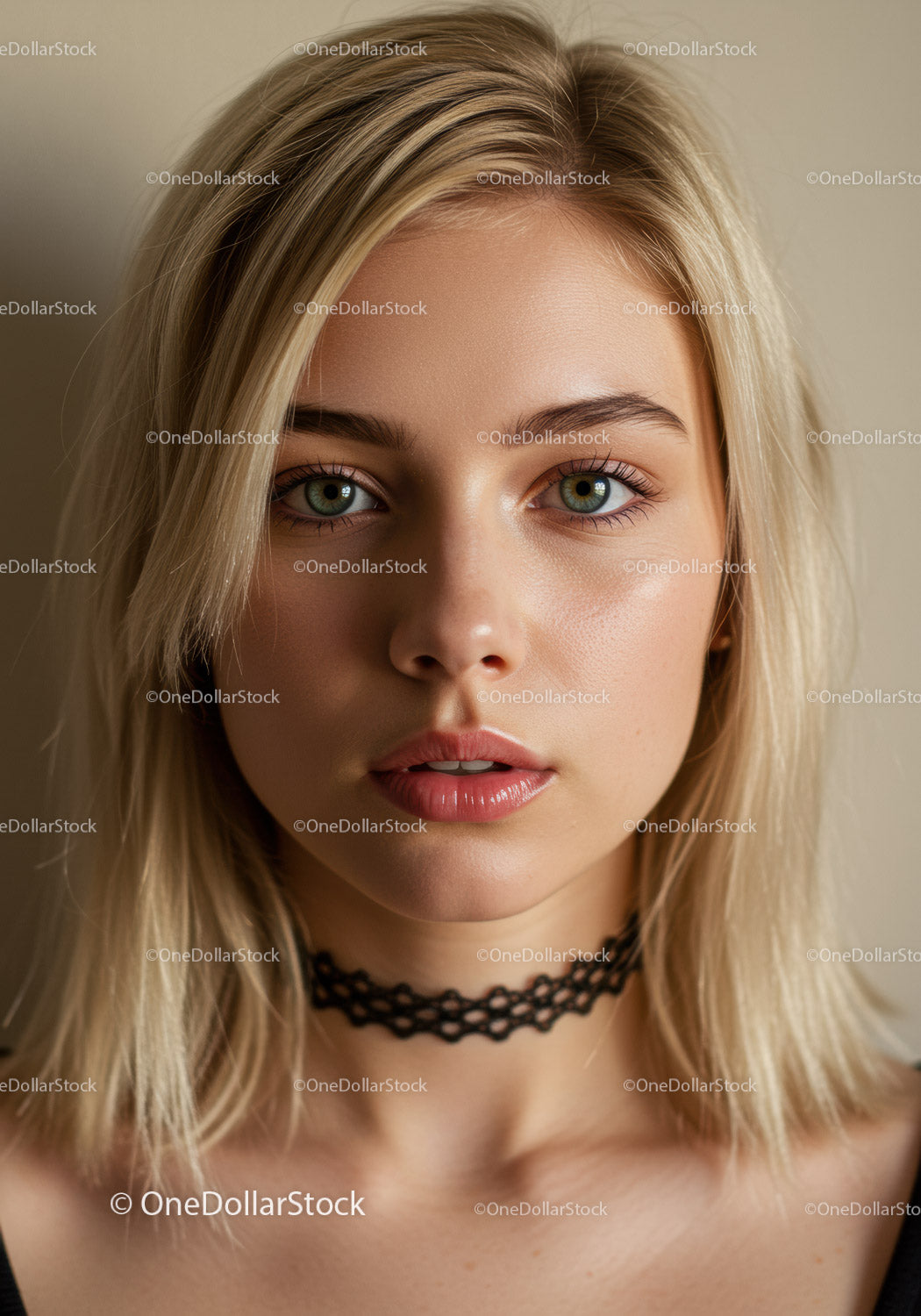 Zbliżenie młodej kobiety o niebieskich oczach i blond włosach