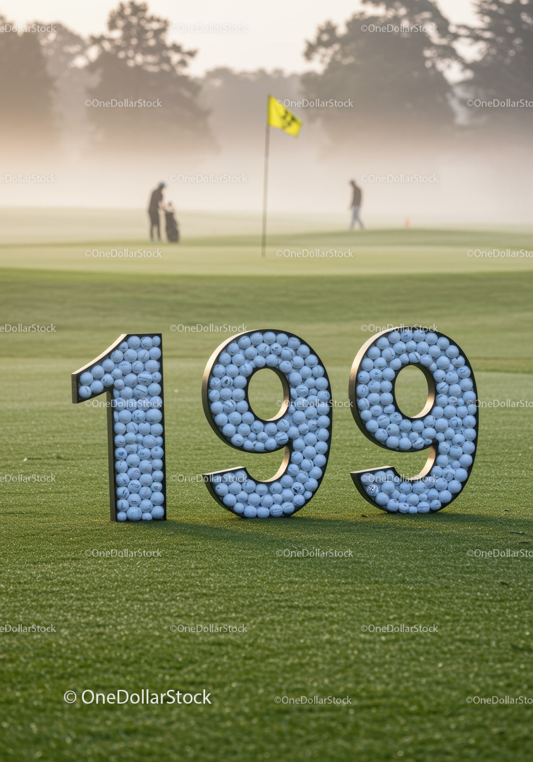 Golf course celebrating hole 199 with golf balls display