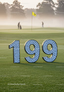 Golf course celebrating hole 199 with golf balls display