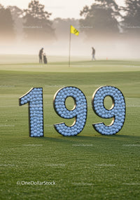 Golf course celebrating hole 199 with golf balls display