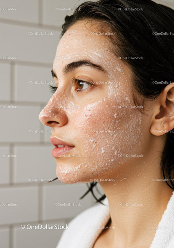 Close-up of woman with facial cleanser foam applied