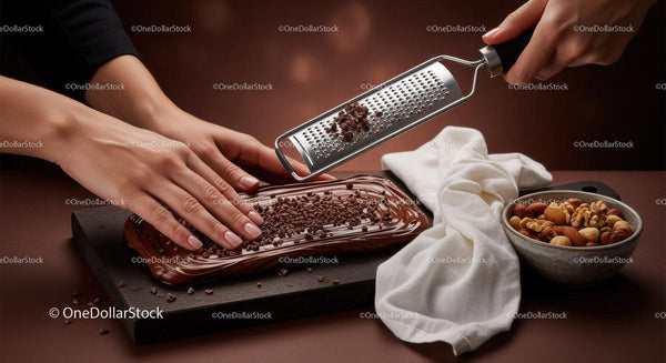 Gourmet Chocolate Bar with Nuts Being Grated for Delicious Dessert