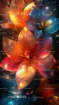 Vibrant Colorful Digital Art of Glowing Flowers with Light Effects