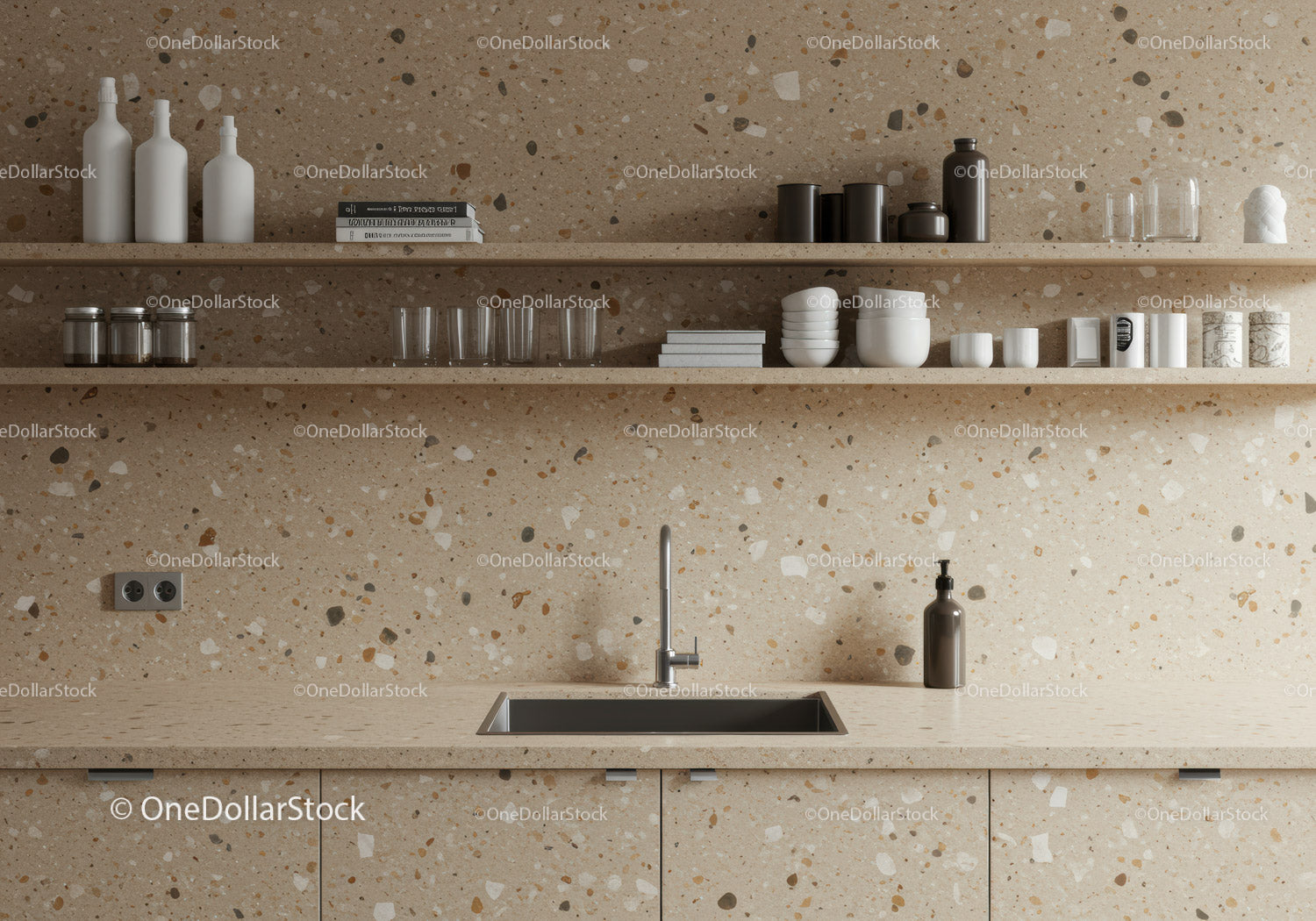 Modern Kitchen with Terrazzo Surfaces and Minimalist Decor