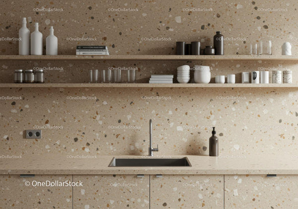 Modern Kitchen with Terrazzo Surfaces and Minimalist Decor