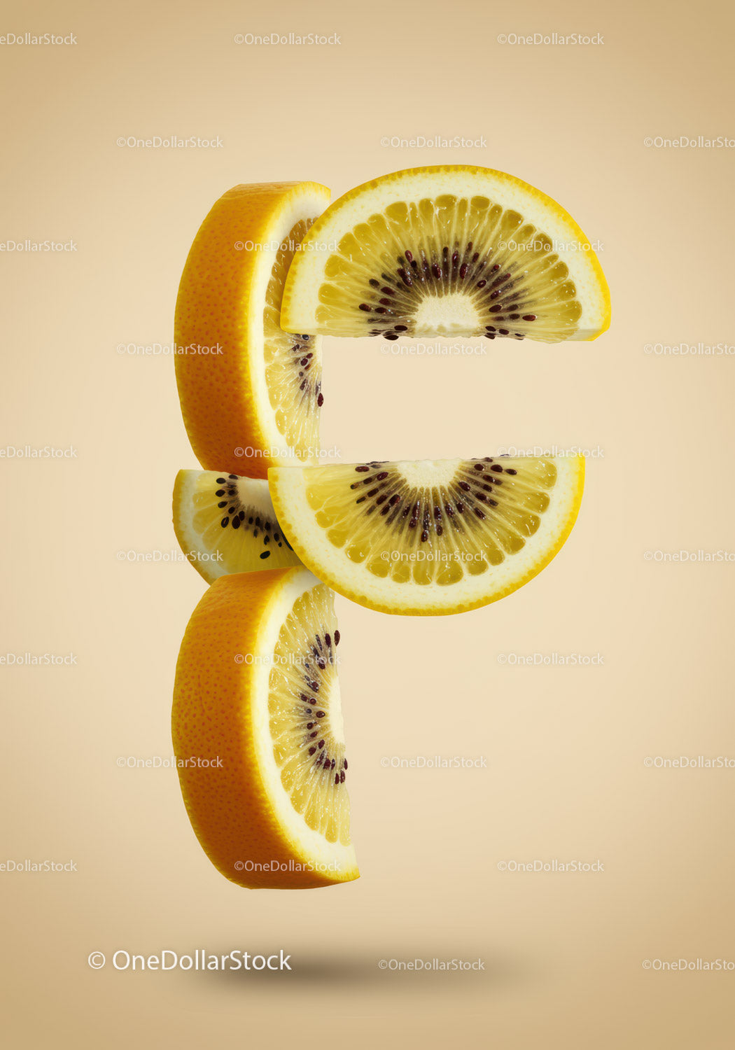 Floating Citrus Slices with Kiwi Texture Fusion