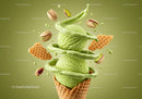 Fresh pistachio ice cream with crunchy waffle cone