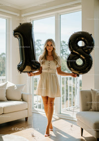 Young woman celebrating 18th birthday at home