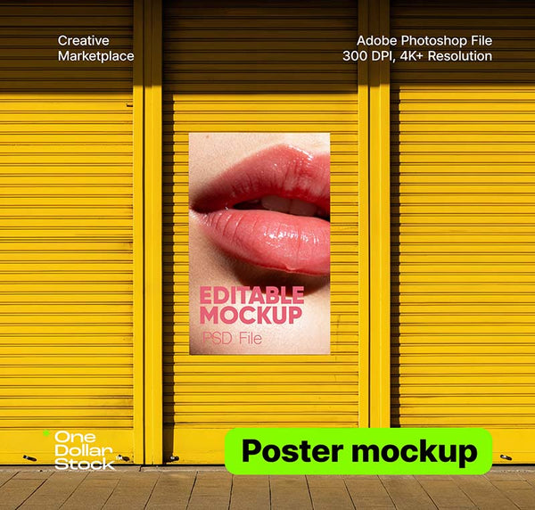 Poster on yellow garage doors mockup Mockup PSD