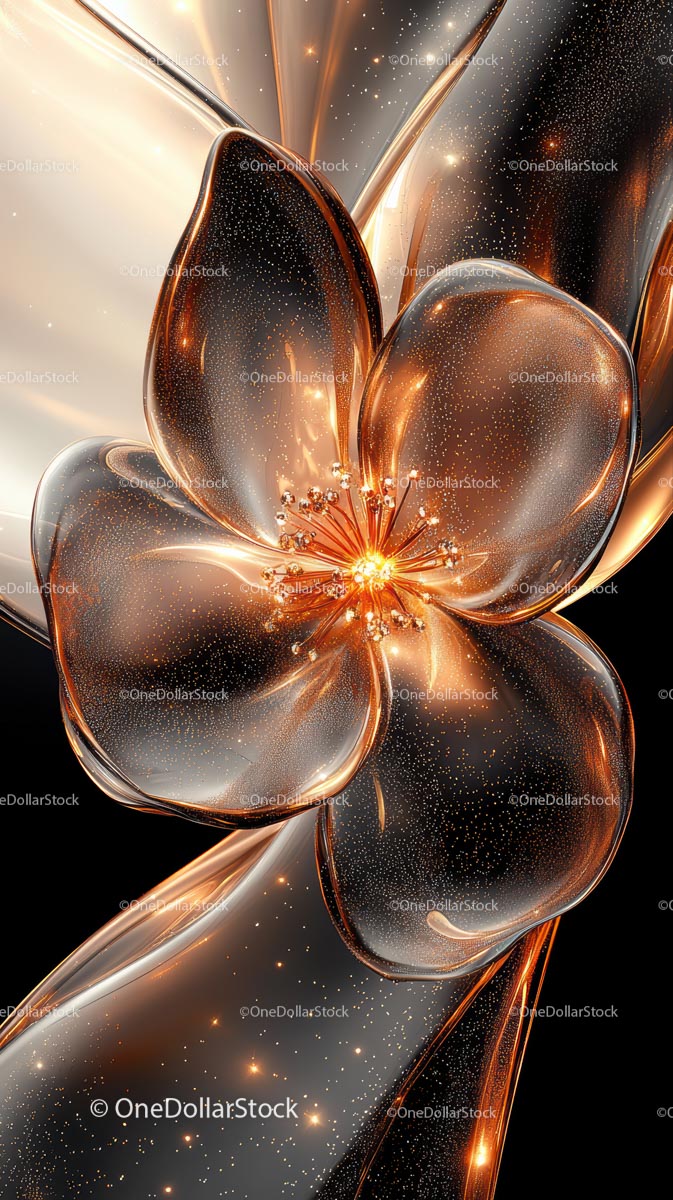 Elegant Metallic Flowers in Futuristic Digital Art with Sparkling Highlights