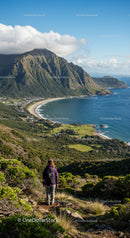 Scenic Coastal Mountain Landscape With Hiker and Ocean View