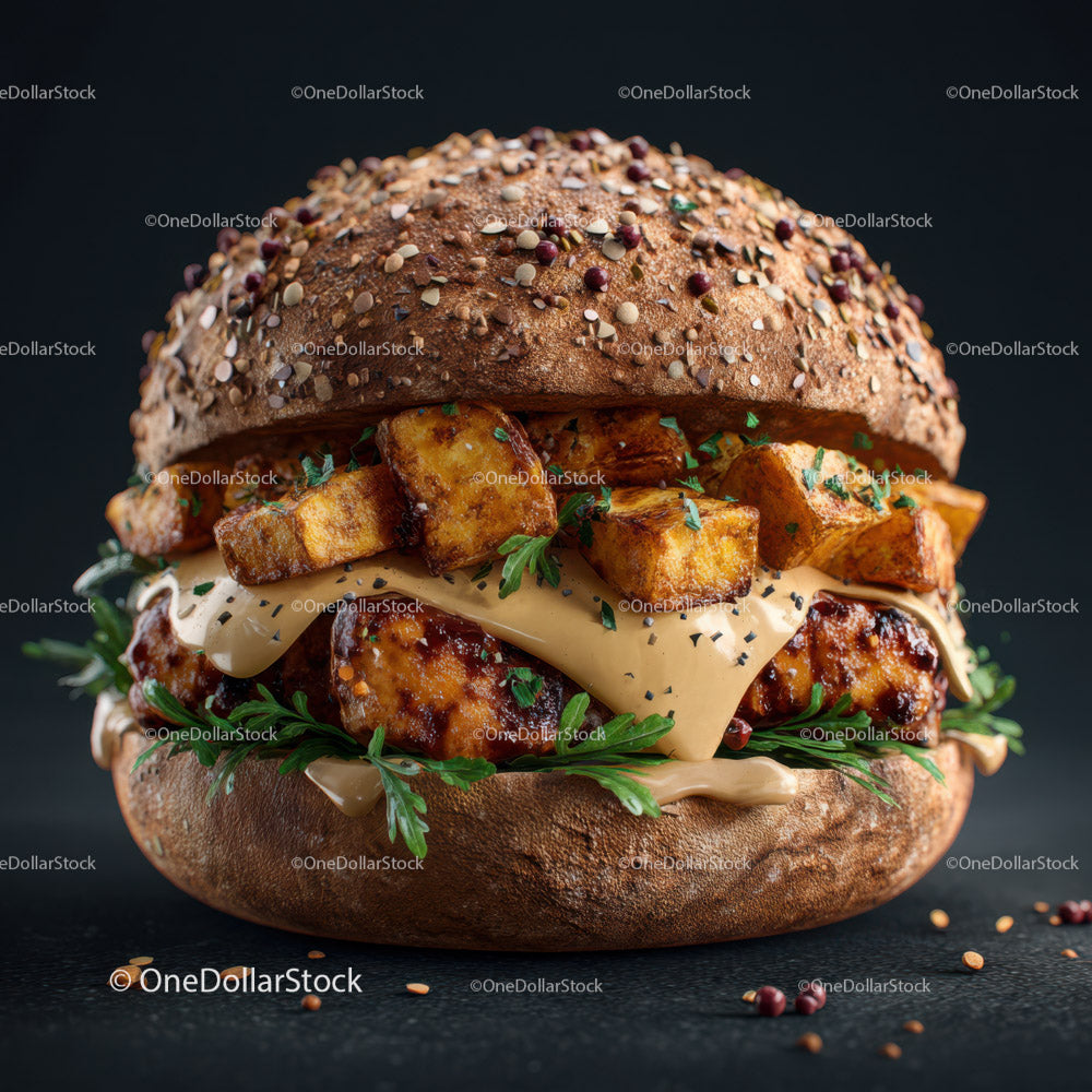 Delicious Double Cheeseburger with Bacon and Fresh Vegetables