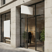 Modern fashion boutique entrance with neutral tones
