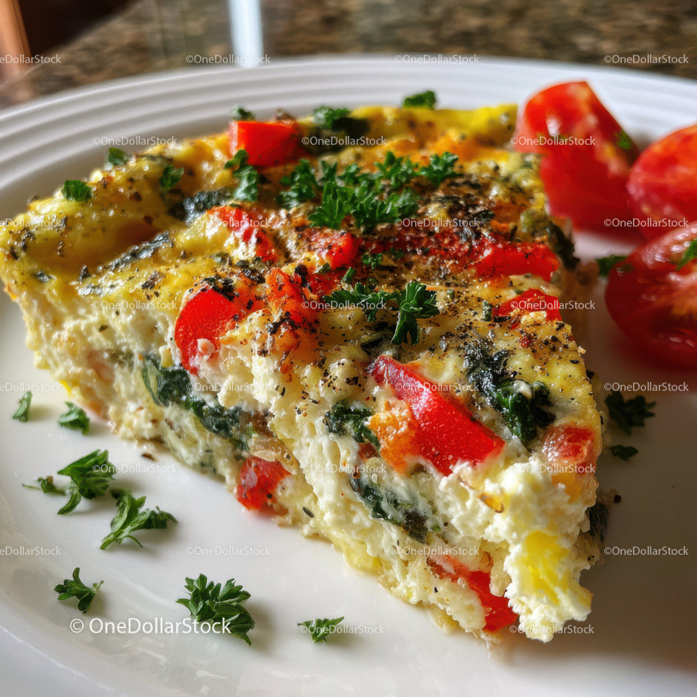 Colorful Vegetable Frittata with Cherry Tomatoes and Herb Garnish