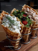 Waffle Cones Filled with Chicken Salad and Fresh Garden Salad