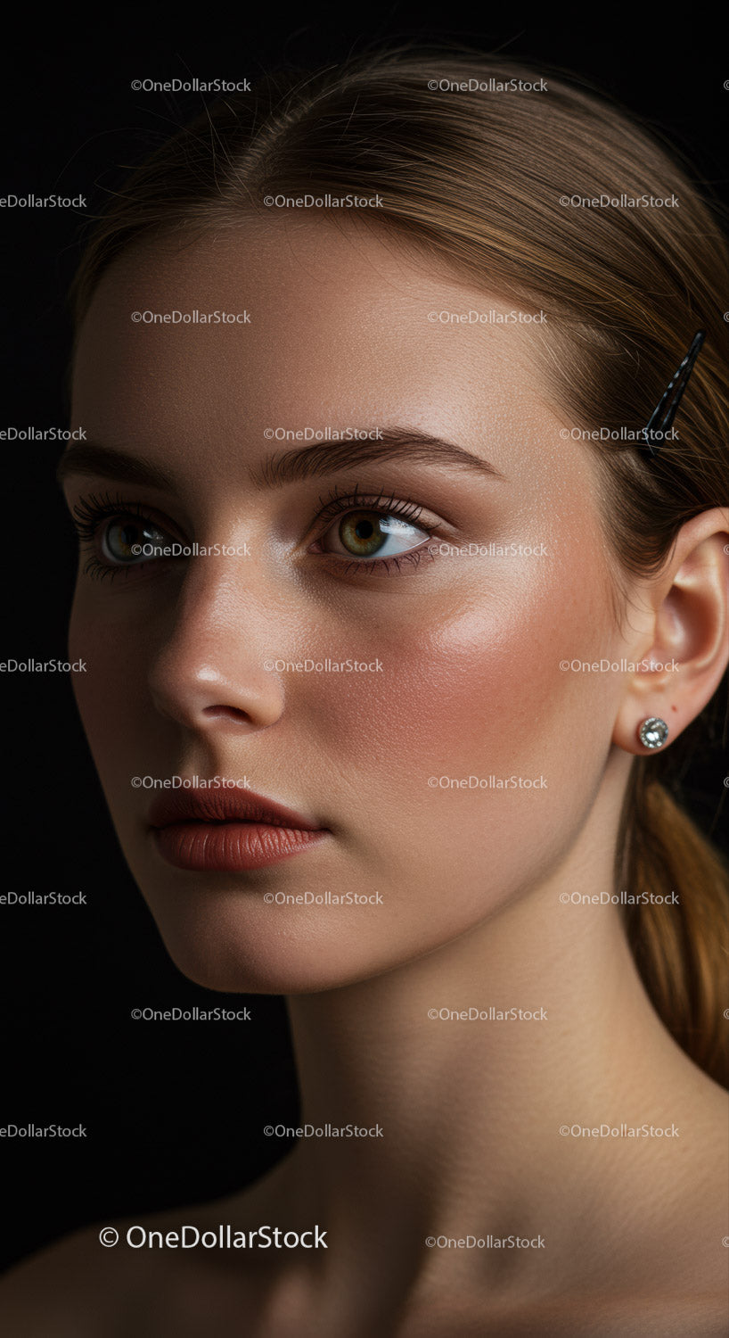 Close-up Portrait of a Young Woman with Natural Beauty and Elegant Style