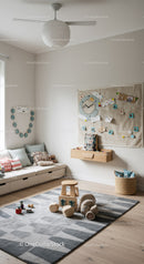Cozy Kids Playroom with Wooden Toys and Soft Textiles