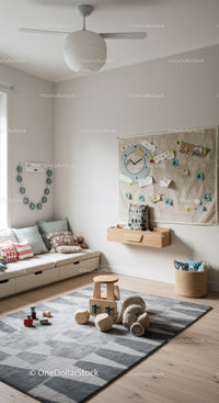 Cozy Kids Playroom with Wooden Toys and Soft Textiles