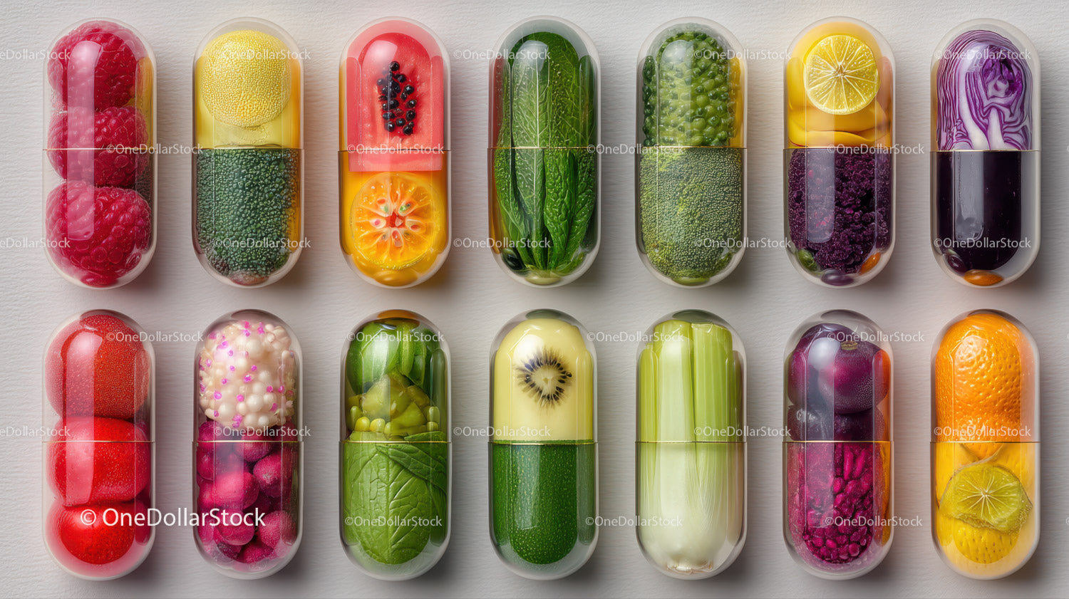 Assorted Fresh Fruits in Capsules for Healthy Snacking