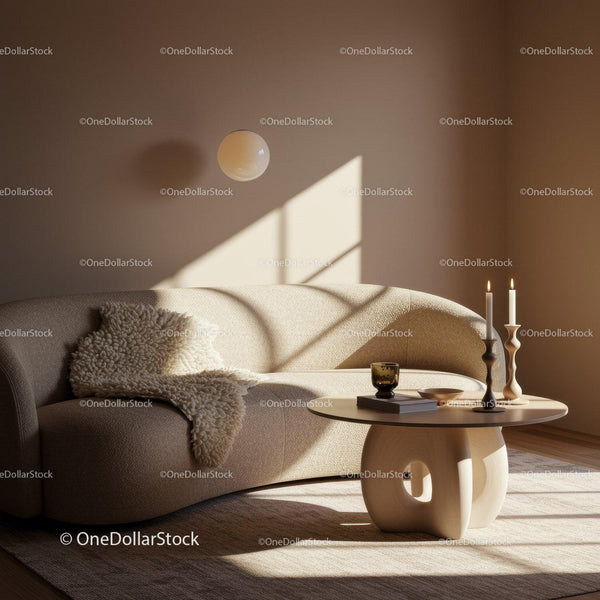 Cozy minimalist living room with soft natural light