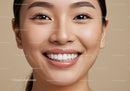 Closeup of smiling Asian woman with flawless skin