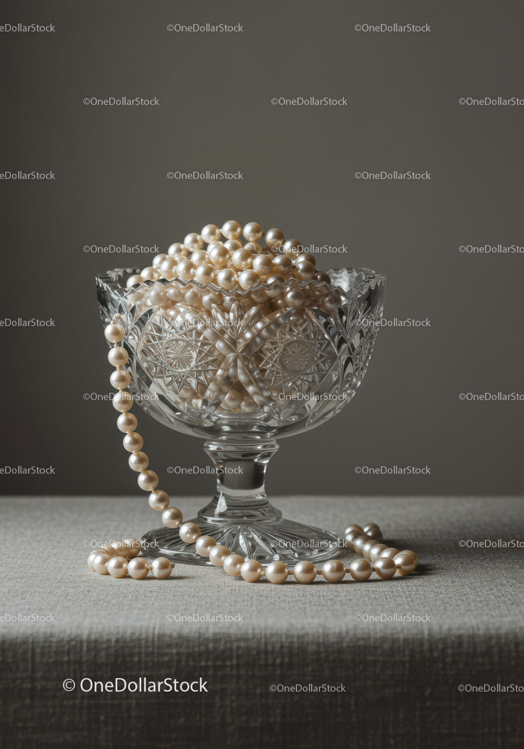 Elegant Pearl Necklace in Ornate Glass Bowl for Luxury Decor