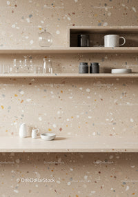Stylish Modern Kitchen with Terrazzo Wall and Minimalist Decor