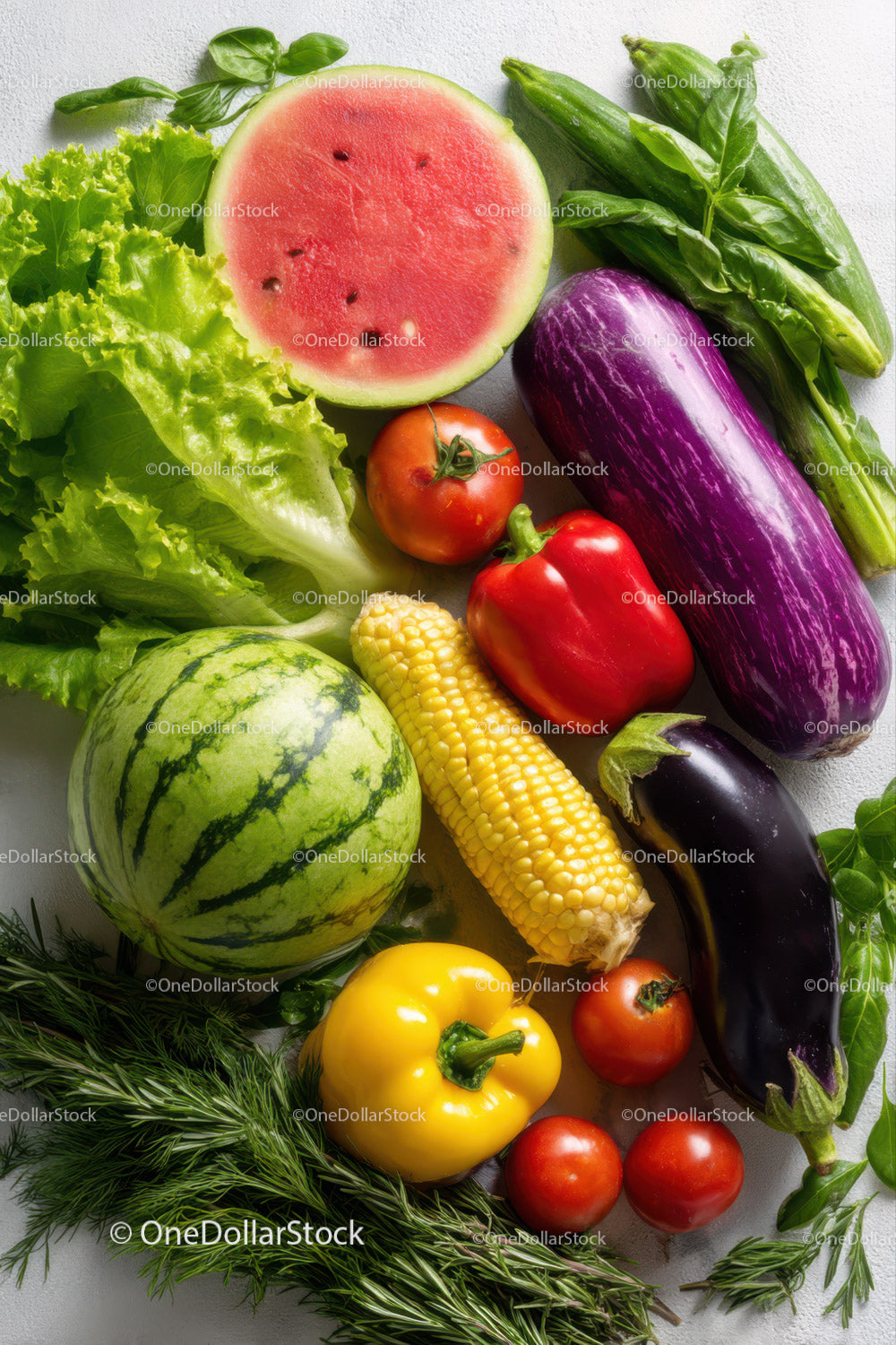 Fresh Watermelon and Vegetables Assortment for Healthy Eating