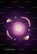 Sliced red onion and garlic arranged like a galaxy