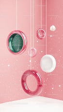Elegant Hanging Glass Ornaments on Soft Pink Background