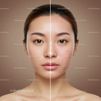 Close Up of Young Woman's Face Showing Before and After Skincare