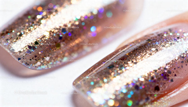 Close up of sparkling glitter nail art manicure