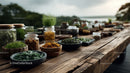 Assortment of Fresh Herbs and Spices on Rustic Wooden Table