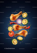 Grilled Chicken Drumsticks with Fresh Vegetables and Herbs