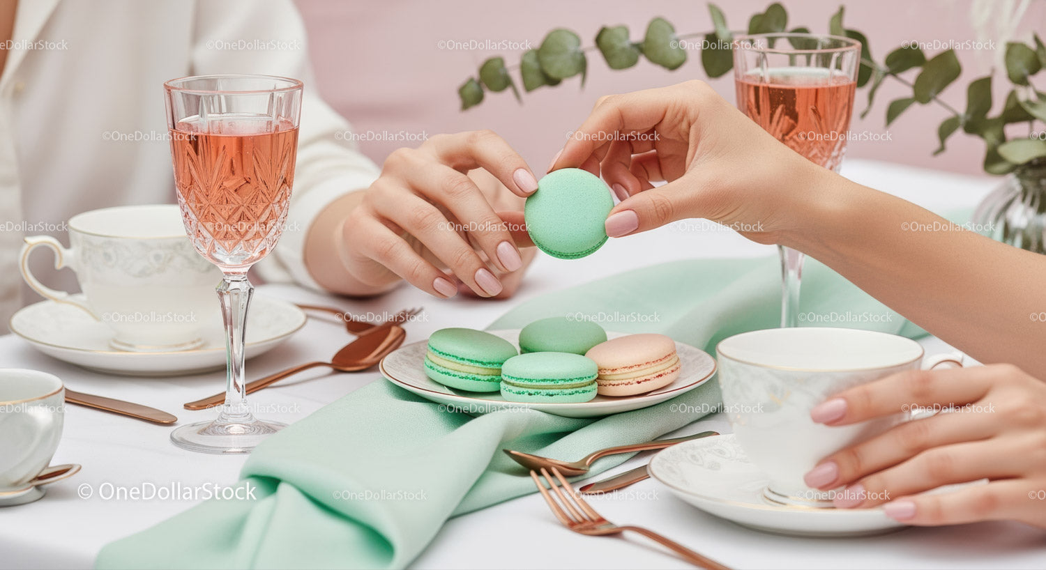 Elegant Tea Party with Pastel Macarons and Fine China