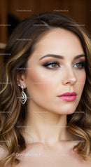 Glamorous Woman with Curly Hair and Pink Lipstick Close-Up