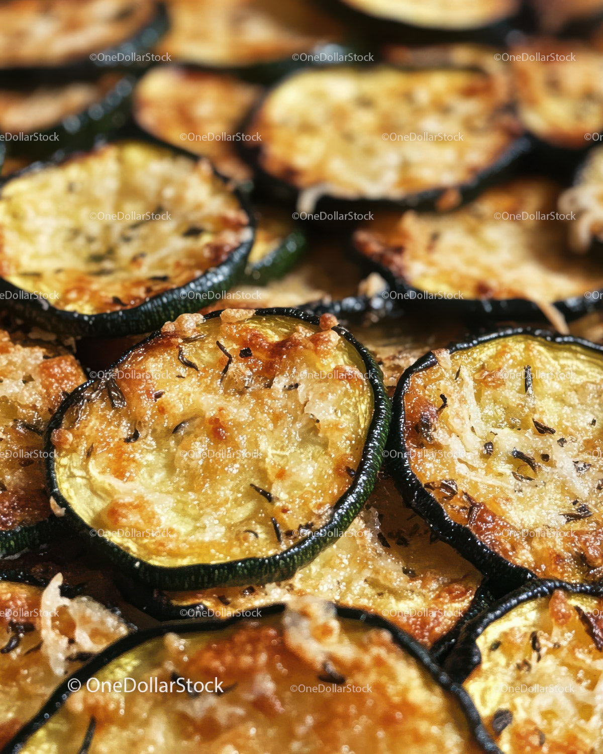 Crispy Roasted Zucchini Slices with Garlic Topping in Gourmet Presentation